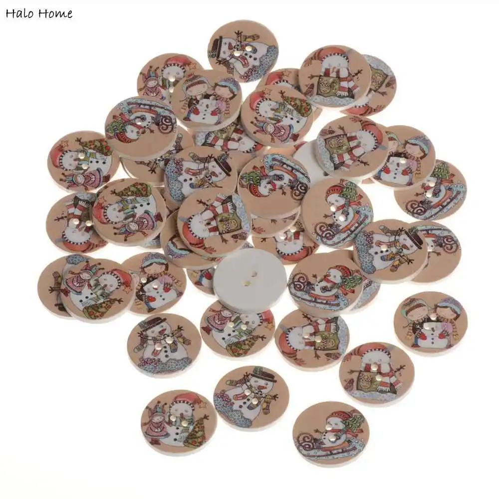 

Top Quality 50 Pcs Scrapbooking Mixed Decorative 2 Holes Wood Sewing Buttons Promotions Christmas Snowman 25mm