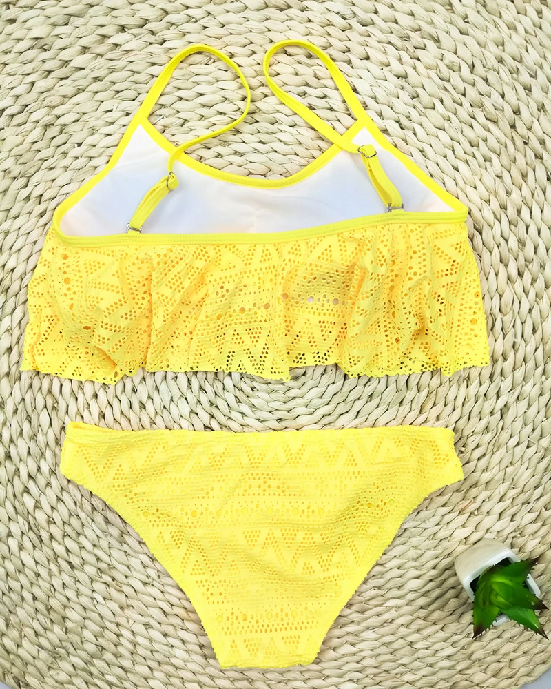 Push Up Solid Color Low Waist Lace Up Bikini Set