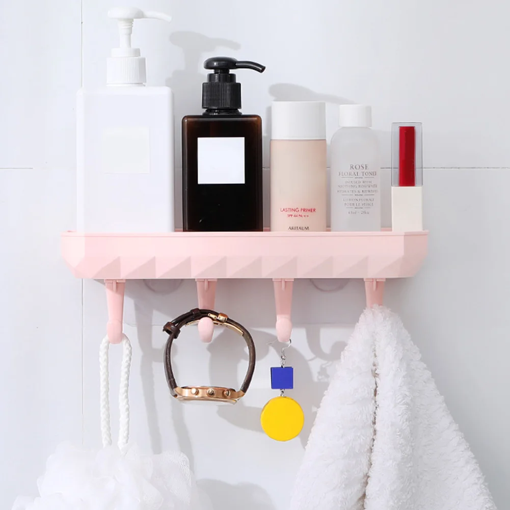 

Seamless Wall Mounted Stick On Kitchenware Drain Soap Detachable Storage Rack Shelf Seasoning With 4 Hooks Kitchen Bathroom