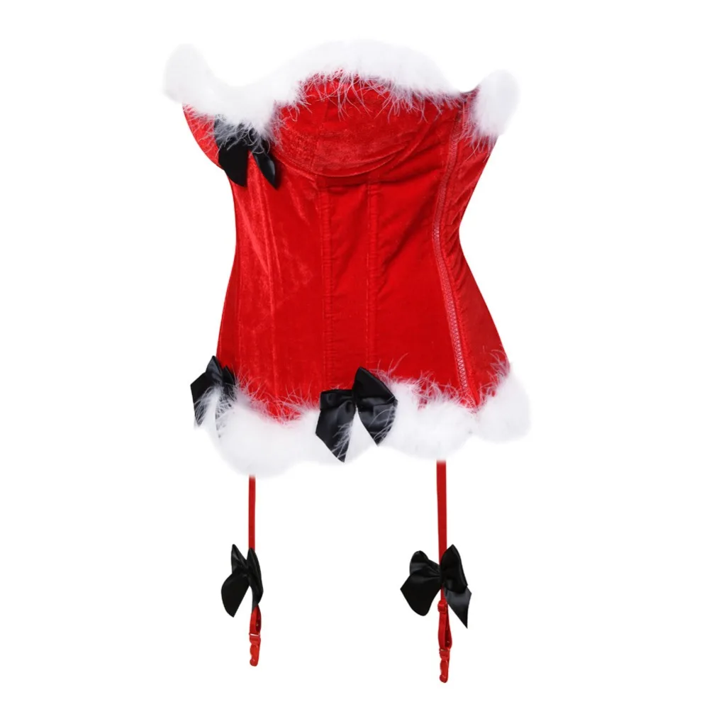 Рождественский костюм, сексуальный фланелевый бантик, мех, overbust, красный корсет, топ, винтажный Готический стальной корсеты, поясные корсеты и бюстье, женские корсеты
