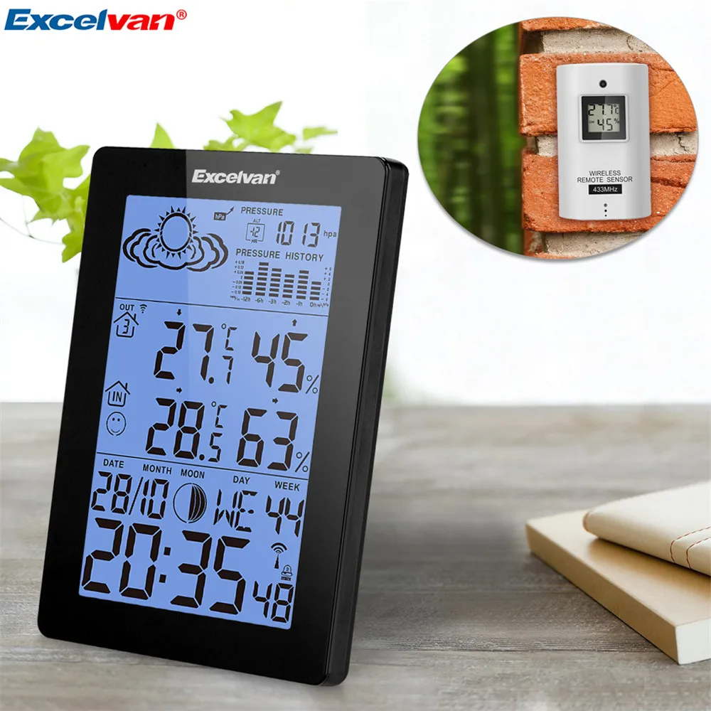 Funk Wetterstation Wetter Humidity mit 50M Außensensor Alarm//Temperatur RF433 DE