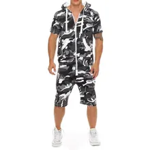 Casual Tracksuit Jumpsuit Men Summer Short Sleeve Hoodies Sweatshirt Mens Overalls Fashion Camo Sportwear Short Pants Romper