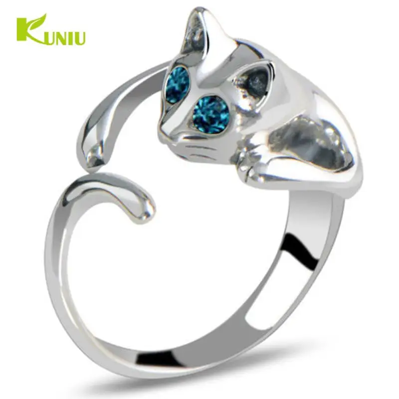 

Kitten Crystal Ring Blue Eyes Silver Color Ring 1Piece Cute Sale Cat Animal