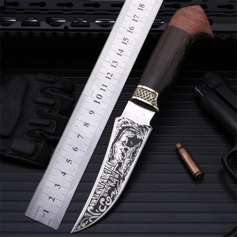 Outdoor small straight knife self-defense wild knife knife wilderness survival the folding knife fruit cutter with a Wolf