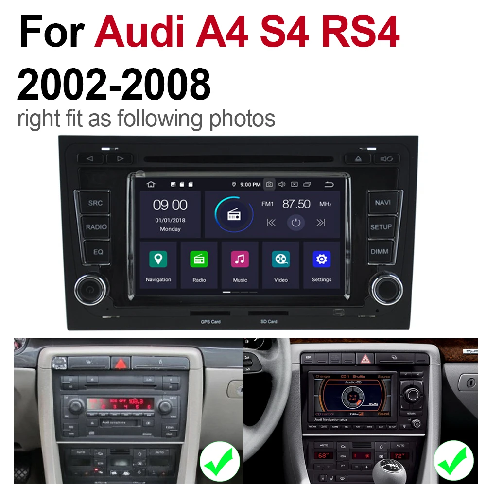 Excellent 4GB android 9.0 car dvd player for Audi A4 S4 RS4 8E 8H 2002~2008 MMI Multimedia GPS Navigation Map Autoradio WiFI Bluetooth MAP 5