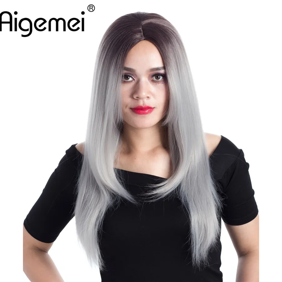 

Aigemei Synthetic Wigs Long Straight Omber Color Cosplay Wigs for Woman Heat Resistant Middle Part Wig