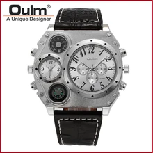 2016 Oulm 1349 Unisex Dual-movement Sports Mechanical Watch with GMT Dual Time Display Thermometer & Compass