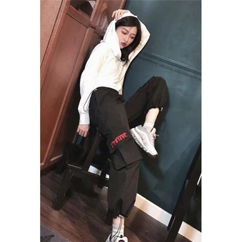 

High Waist Cargo Pants Women Loose Streetwear Pockets Pencil Pants Fashion Ankle-length Hip Hop Trousers Women Autumn Pants