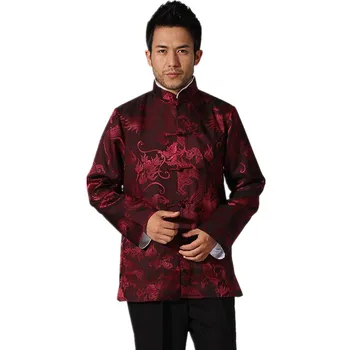 

New Vintage Chinese Style Male Satin Coat Male Kung Fu Jacket Dragon Autumn Long Sleeve Outwear Size M L XL XXL XXXL