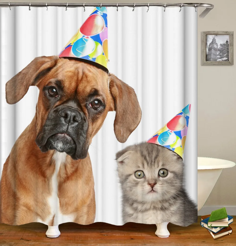 Pet dog cat Печать животных занавеска для душа s Водонепроницаемый полиэстер ткань