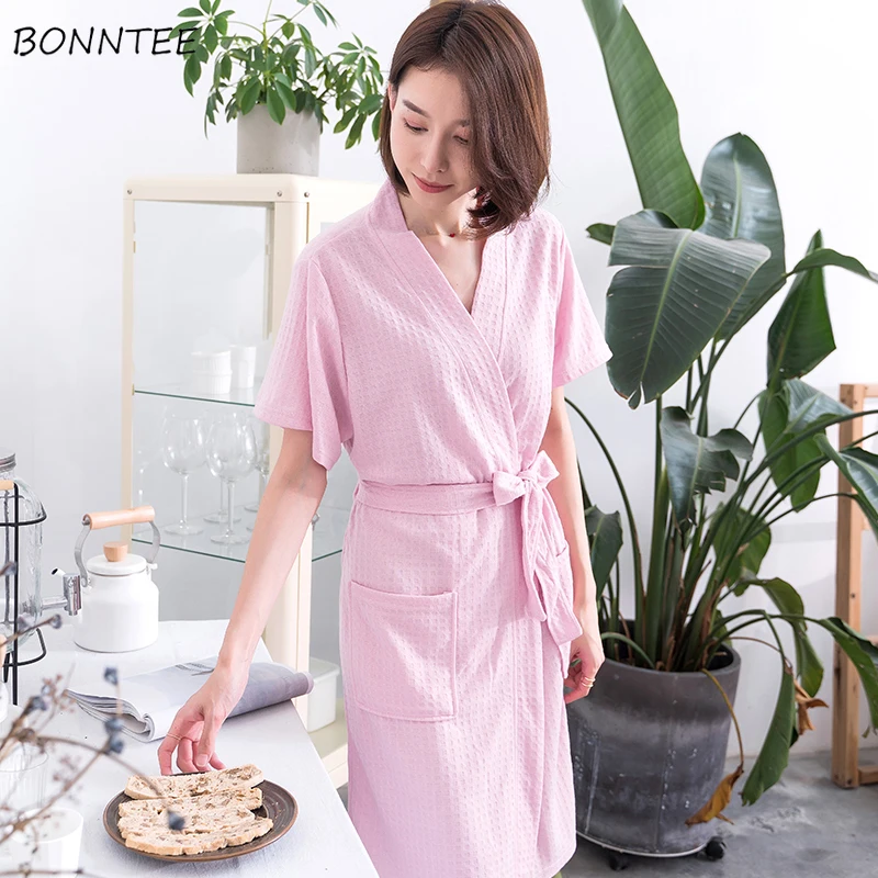 

Robes Women Breathable Elegant Simple Fashion Casual Soft Womens Clothing Daily Korean Style Summer New Home Solid Vacation 2019