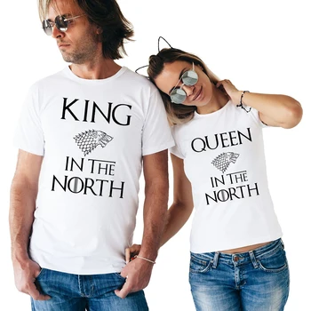 Game of Thrones King Queen In The North T Shirts Valentine Men Women Couple Clothes Lovers T-Shirts Funny Tshirts Tops Tees