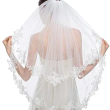 Edith qi элегантная свадебная фата 2 т двухъярусная Фата до локтя кружевная кромка с гребнем velo para novia свадебная фата для невесты