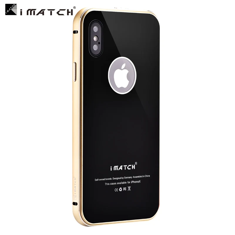 Прямая Imatch для Apple Iphone X Роскошный металлический бампер+ 9h Твердость Закаленное стекло задняя крышка для 10 - Цвет: black gold