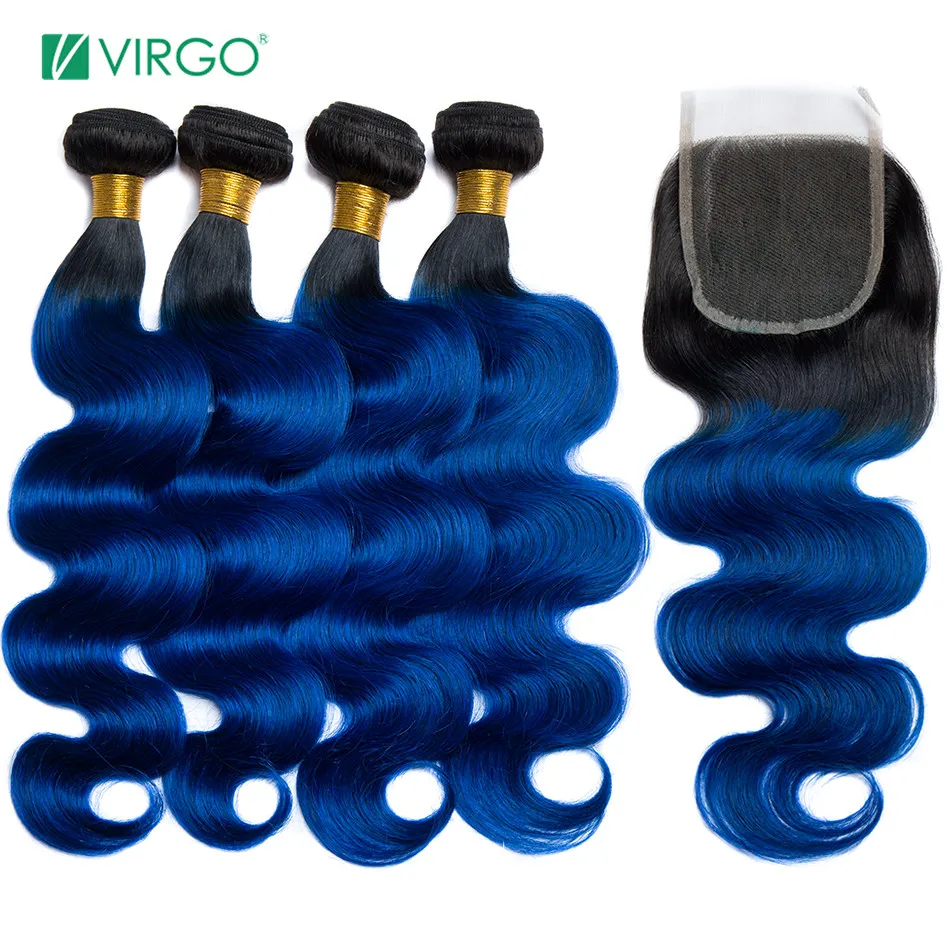 Virgo пучки волос от светлого до темного цвета с закрытием 1B/синие двухцветные человеческие волосы бразильские волнистые волосы 3/4 пучка с