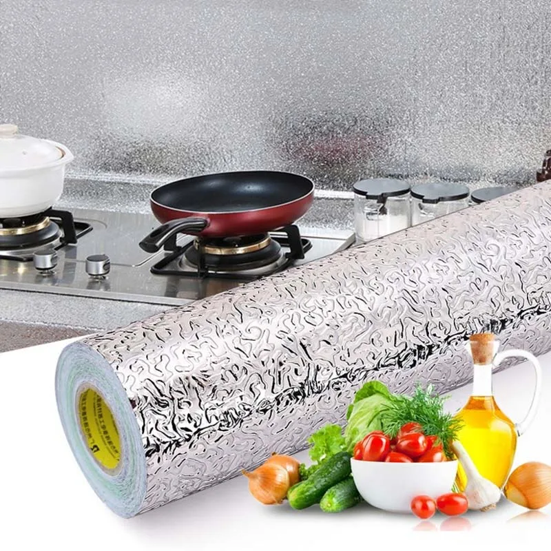 

300cm Wallpaper Papers Kitchen Aluminum Foil Oil-proof Stove Anti-fouling High-temperature Self-adhesive Wall Sticker Home Decor