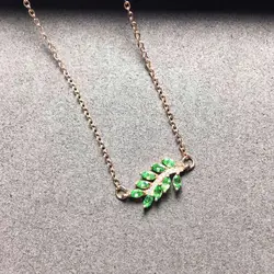 Натуральный камень цаворит Цепочки и ожерелья природный зеленый гранат кулон Цепочки и ожерелья S925 Silver Элегантная мода Листья партии