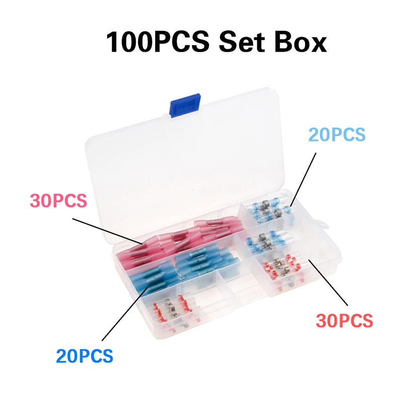

100Pcs Waterproof Heat Shrink Butt Electrical Wire Connectors Cable Crimp Terminals &Soldering Terminals Connectors Assorted kit