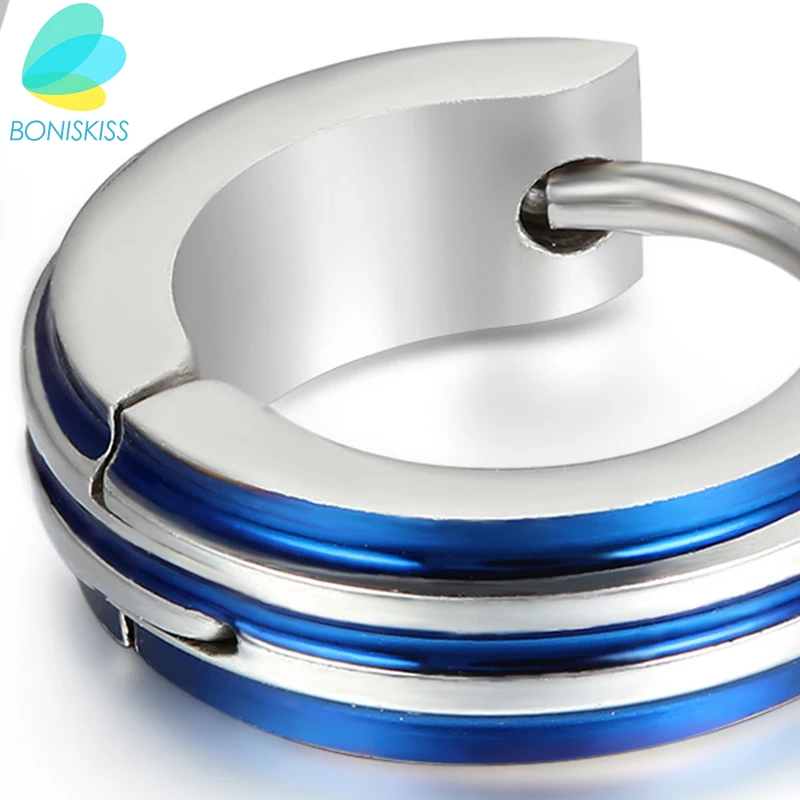 BONISKISS мужской маленький обруч из нержавеющей стали серьги huggie полосатый
