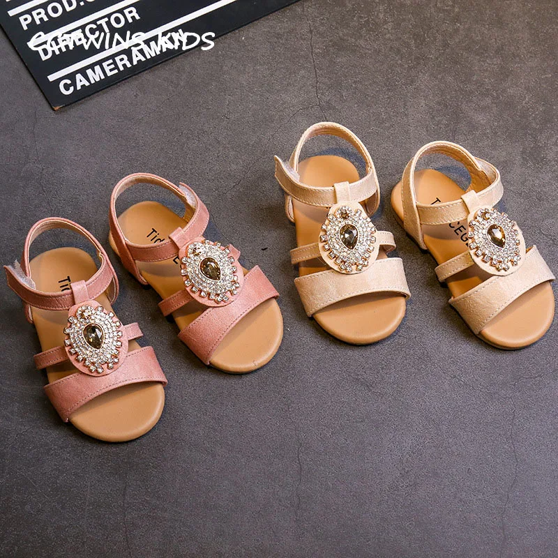 

CCTWINS Kids Shoes 2019 Summer Children Pu leather Flat Babys Brand Rhinestone Sandals Girls Fashion Rhinestone Shoes PS422