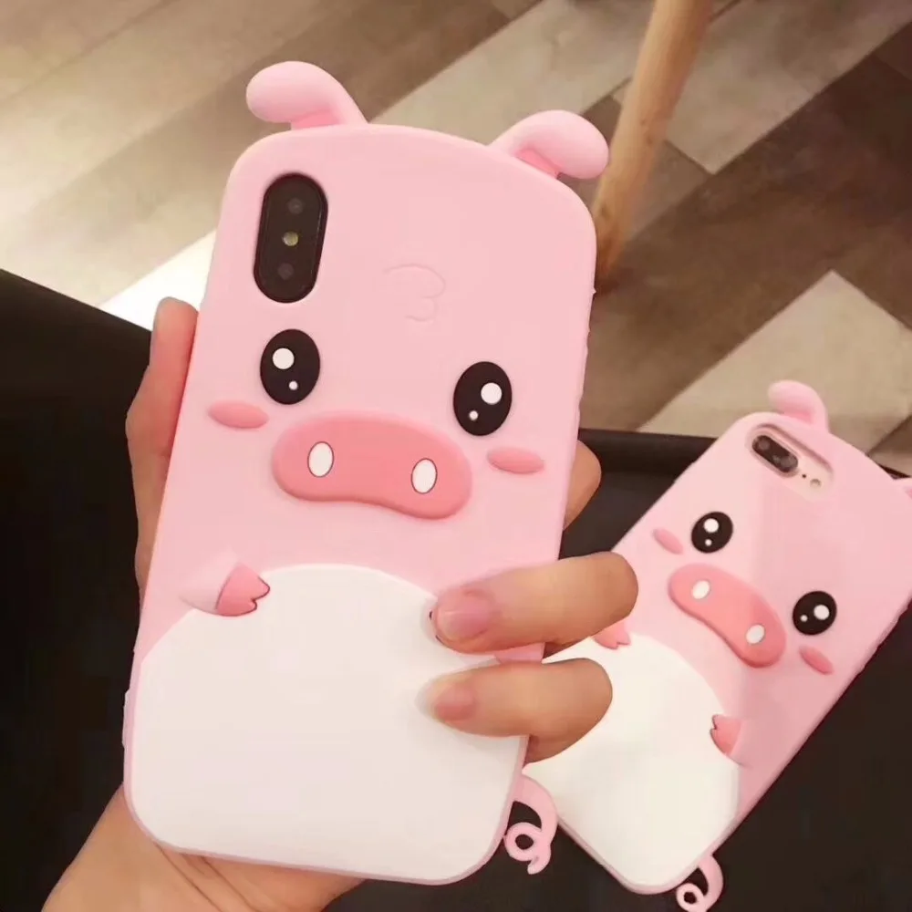 

For iPhone 3D Silicon Case,Cute Cartoon Pig Phone Silicone Case Back Cover Skin For iPhone6 6s 6Plus 6sPlus 7 7Plus 8 8Plus X