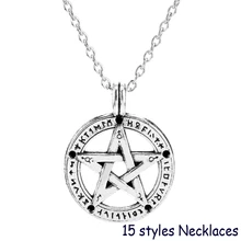 Supernatural Devil's Trap Pentagram Pentacle Necklace Castiel Wings Angel Wicca Pendant Necklaces Women Men TV Show Jewelry Gift supernatural castiel twill trench coat suit set coplay costume