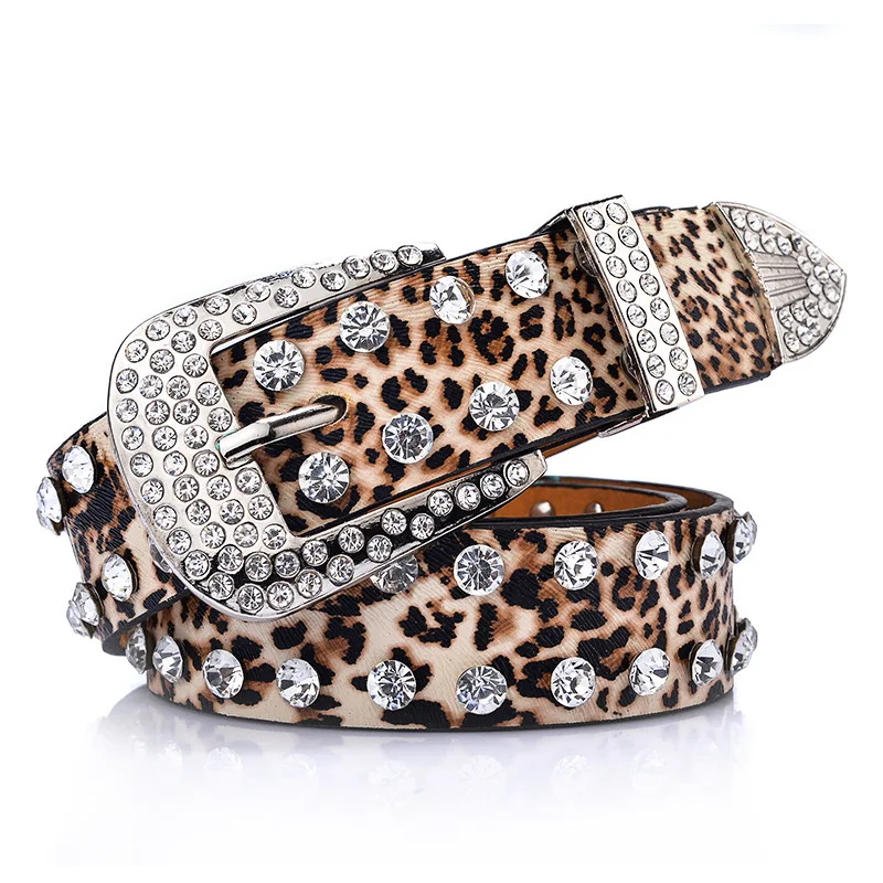 

Brand Diamond Leopard & Black Ladies Belt 2017 Fashion Female Leather Belts Dress Jeans for Women Luxury Rhinestone Wide Belt