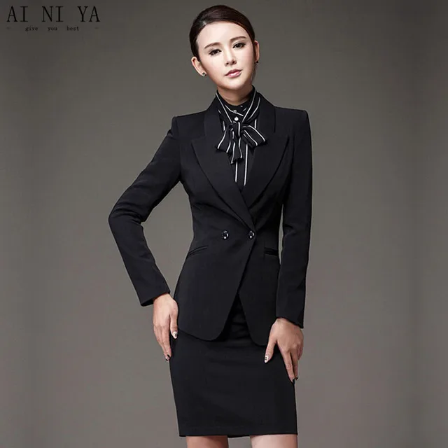 New Women Skirt Suits Black Elegant Autumn Formal Wear To Work New Women Skirt Suits Black Elegant Autumn Formal Wear To Work Office Business Slim Ol Jacket