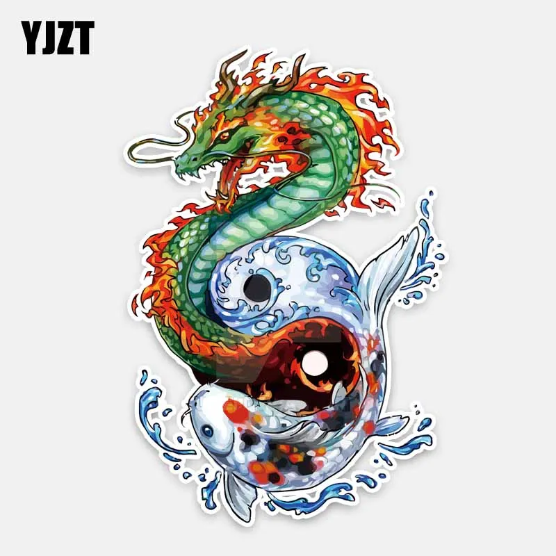 

YJZT 10.8CM*16CM Personalized Animal Dragon And Fish PVC Decal Car Sticker 5-0272