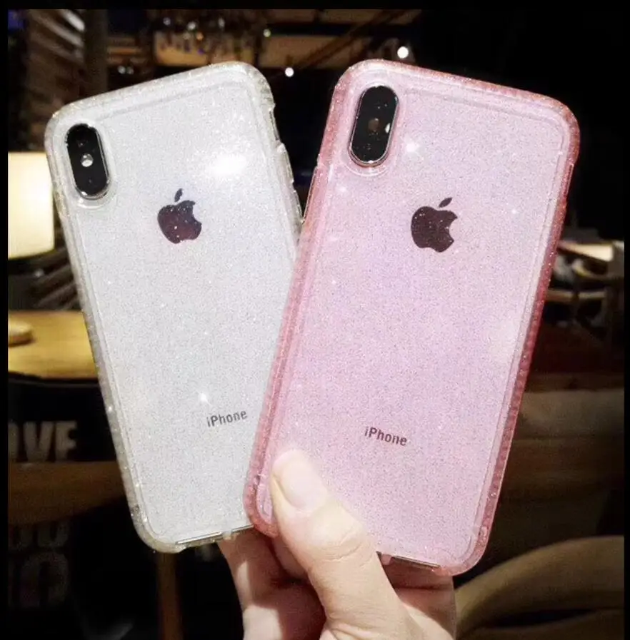 

Fashion Ultra-thin transparent Glitter phone Case for iPhoneX Back hard Cover for iPhone 7 8 plus Case