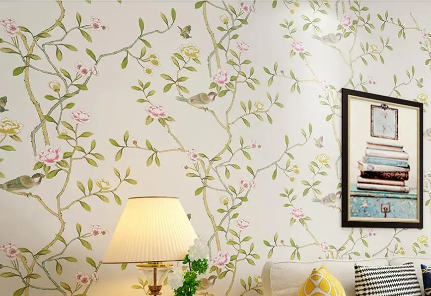 Papel de Parede Sala de Estar Beibehang Vintage American Pastoral Tecido Não Tecido Floral Quarto Sofá Compacto 31 papel de parede Quarto sala de estar sofá compacto