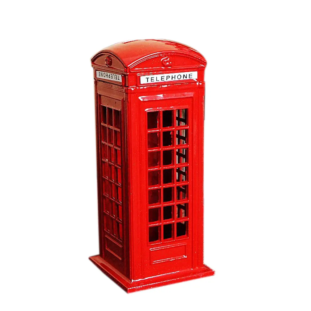 

New British London Telephone Booth Figurine Model Bank Metal Coin Box Yellow