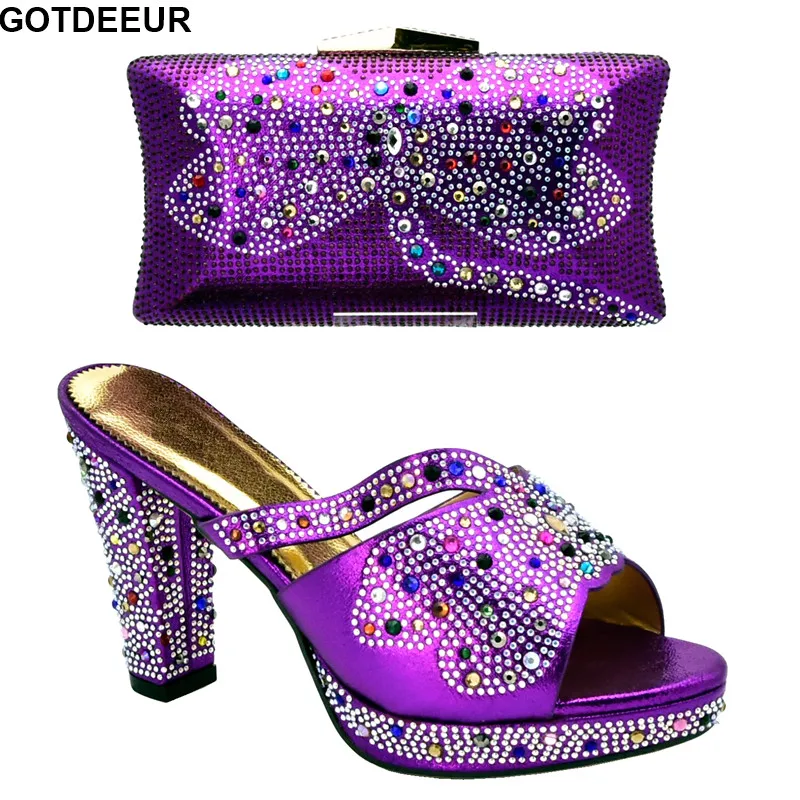 

New Fashion African Women Wedding Shoes and Bag Set Decorated with Rhinestone Designer Shoes Women Luxury 2019 Nigerian Pumps