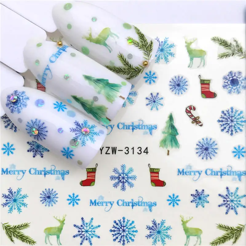 YWK 1 лист наклейки для ногтей s переводная наклейка с водой снеговик/подарок на год слайдер для дизайна ногтей украшение для маникюра