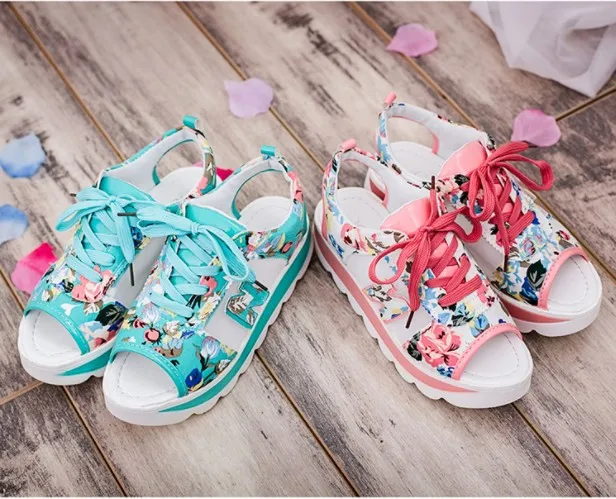 

Summer Women Platform Sandals Open Toe Wedge Thick Bottom Casual Shoes Woman Lace Up Breathable Mesh Sandals