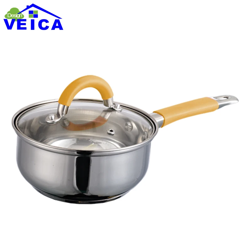 1pc 16cm Orange Color Milk boiling pot with Silicone handle stainless steel milk pot restaurant