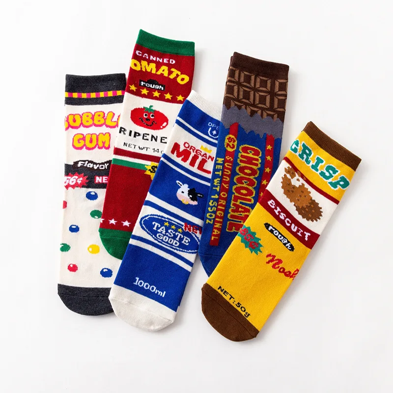Популярные носки унисекс с принтом happy, оригинальные носки с абстрактным креативным рисунком, модные мужские забавные носки с фруктовым молоком на весну, осень и зиму