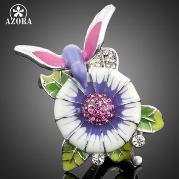 

AZORA White Gold Color Stellux Austrian Crystal Bird In the Flowers Design Ring TR0016
