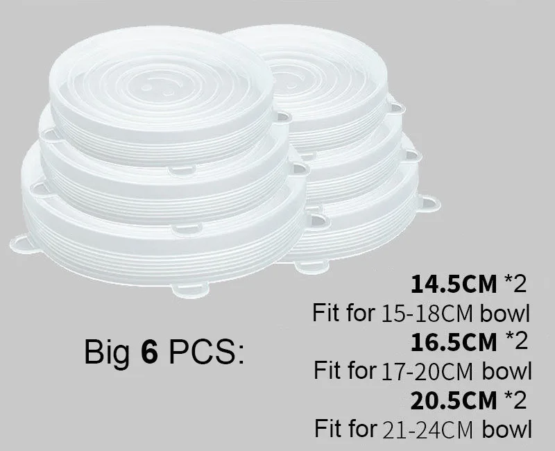 big 6pcs Эластичные силиконовые уплотнительные чаши набор крышек универсальная герметичная чаша крышка для микроволновой печи холодильника сохранение - Цвет: big 6pcs