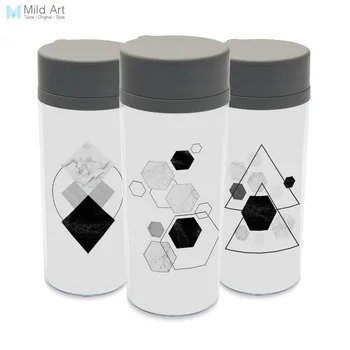 

Personalized Black White Modern Abstract Geometric Shape BPA Free With Lid Drinkware Plastic Insulated 300ml Kids Water Bottles