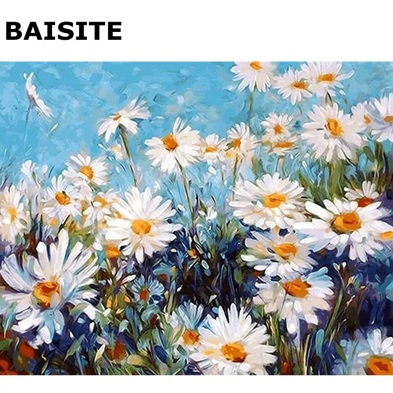 

BAISITE DIY Frameless Oil Painting Pictures By Numbers Hand Painted Canvas Wall Picture For Living Room Home Decor Wall Art H537
