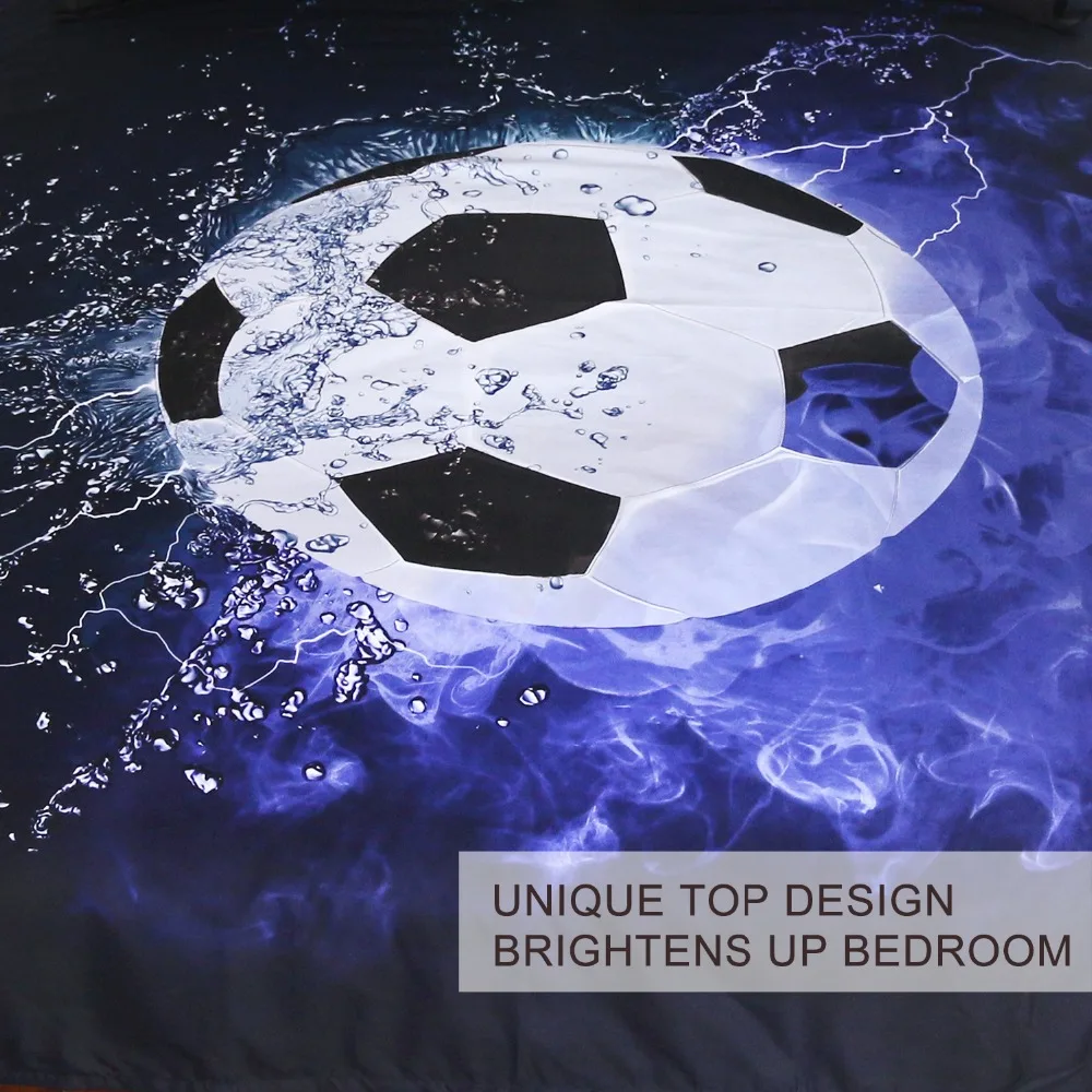 BlessLiving 3D Soccer Ball Bedding Blue Flames Teen Boys Sports Duvet Cover 3 Pi 