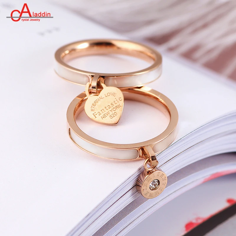 

Aladdin Titanium Steel Rose Gold Ring Roman Numerals/Hearts Wedding Bands Never Fades Woman's Trendy Valentine's Jewelry Gift