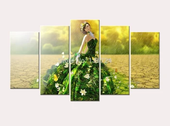

5-piece New Design Canvas Printing "Girl in the Earth Dress" Fashion Wall Painting By Numbers Decoration Pictures for Home Decor