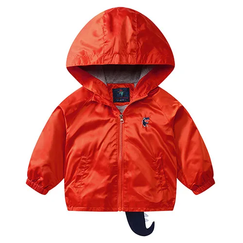 BINIDUCKLING детская куртка для маленьких мальчиков, одежда для девочек хлопковая ветровка с капюшоном и рисунком динозавра для мальчиков, Детская куртка - Цвет: Orange