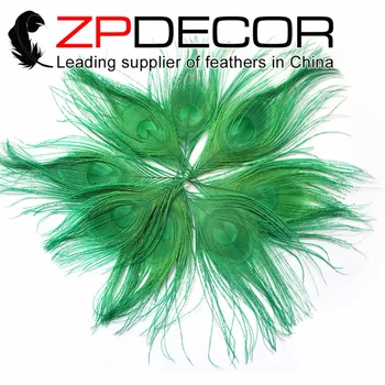 

ZPDECOR 50pcs/lot 10-12cm(4-5 inch) Select Premium Decolor Rare Dyed Kelly Green Trimmed Peacock Tail Feather Eye Plumage