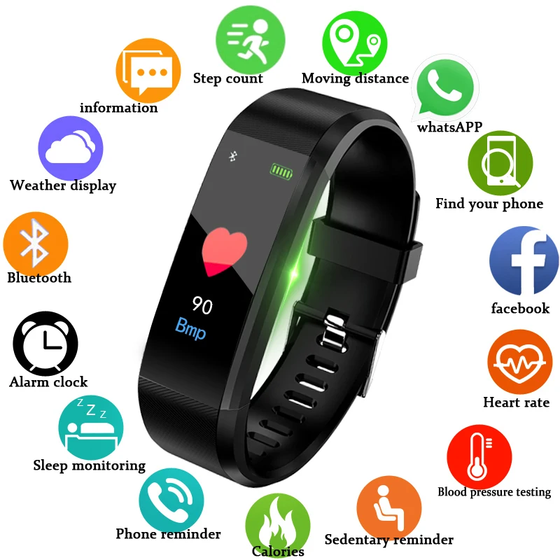 

Smart Watch Sports women men watch Heart Rate Tracker Blood Pressure wristband IP67 Waterproof band Pedometer for IOS Android