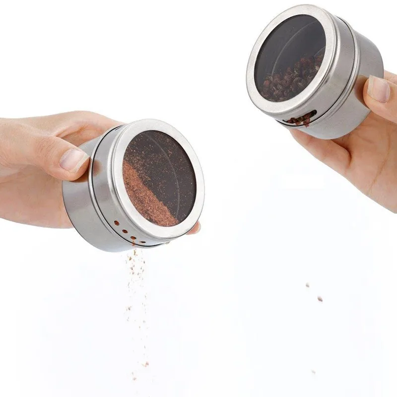 WOTMULY Stainless Steel Magnetic Spice Jars Stickers Pepper Seasoning Sprays Tools Container Jars Kitchen Condiment ST0070