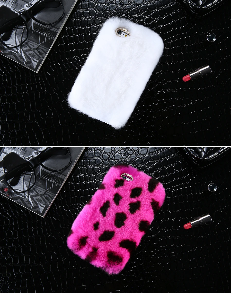 Rhinestone Bling Fluffy Rabbit Hair Case For iPhone 6 6S Plus BOB (3)