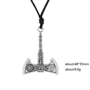 

10PCS Silver And Gold Nordic Vikings Necklace The Rune Axe Amulet compass viking Runes Pendant Scandinavian Rope Chain Necklace